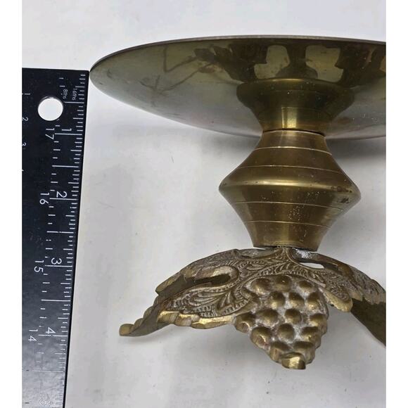 Vintage Brass Pillar Candle Holder Grape Vine 4”H 6.5”W Cottage Retro - Picture 10 of 11